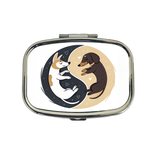 Two Dogs Yin Yang Illustration Travel Pill Box Case