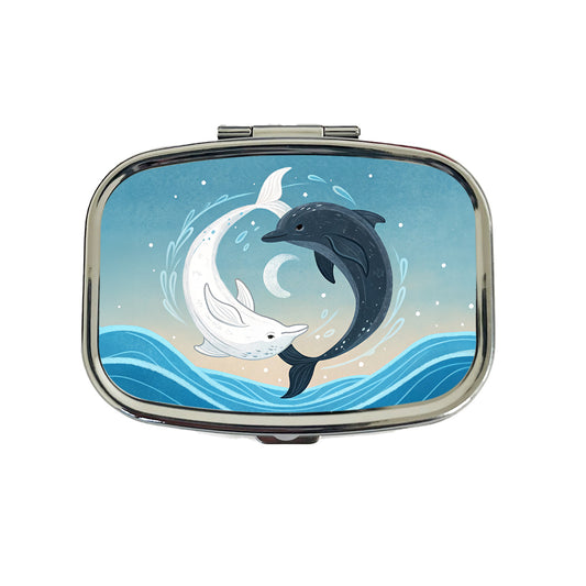 Two Dolphins Yin Yang Dark Light Travel Pill Box Case