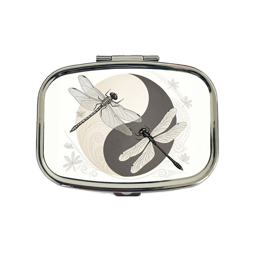 Two Dragonflies Yin Yang Travel Pill Box Case