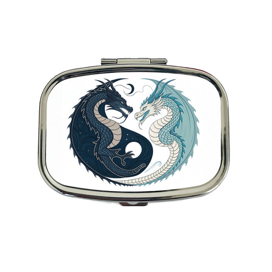 Two Dragons Yin Yang Dark Light Travel Pill Box Case