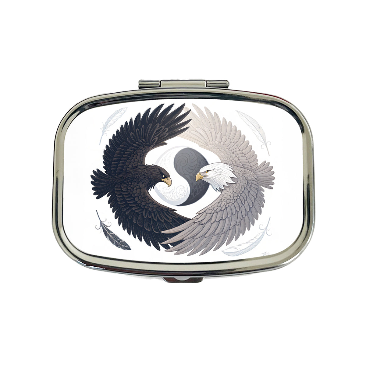 Two Eagles Yin Yang Dark Light Travel Pill Box Case