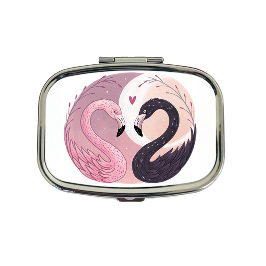 Two Flamingos Yin Yang Pink Black Travel Pill Box Case