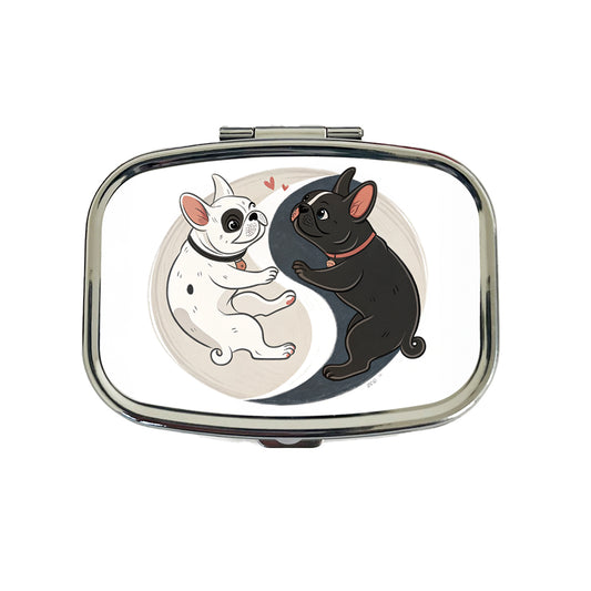 Two French Bulldogs Yin Yang Dark Light Travel Pill Box Case