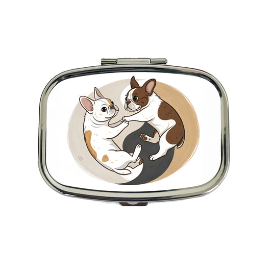Two French Bulldogs Yin Yang Travel Pill Box Case