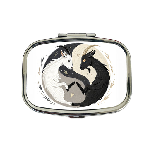 Two Goats Yin Yang White Black Travel Pill Box Case
