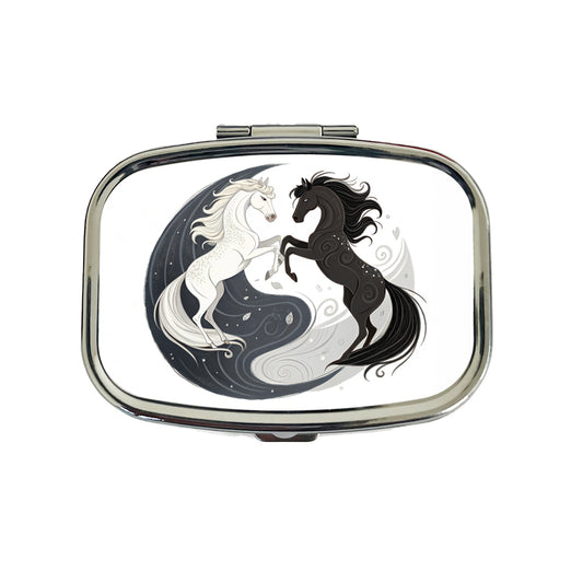 Two Horses Yin Yang Dark Light Travel Pill Box Case