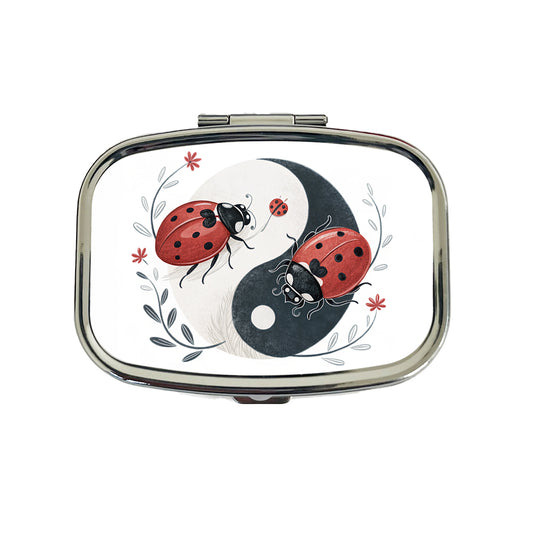 Two Ladybugs Yin Yang Cute Travel Pill Box Case
