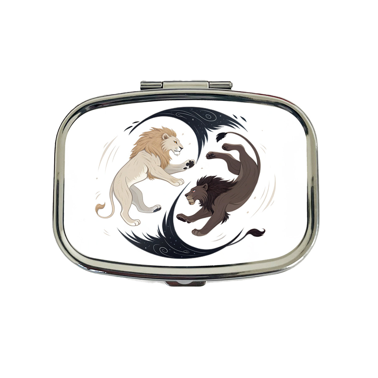 Two Lions Yin Yang Dark Light Travel Pill Box Case