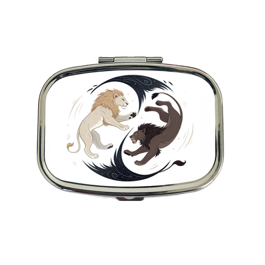 Two Lions Yin Yang Dark Light Travel Pill Box Case