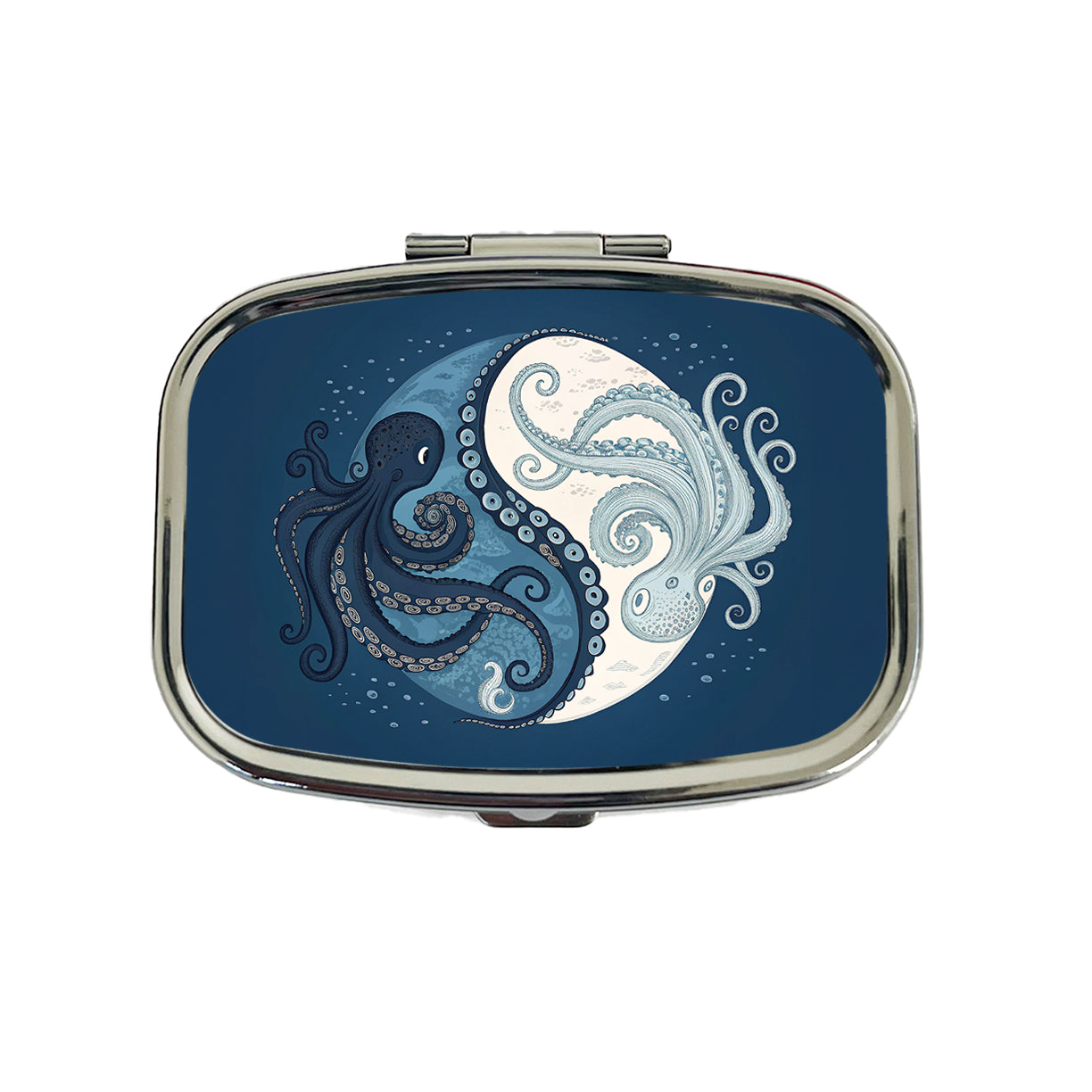 Two Octopus Yin Yang Blues Travel Pill Box Case