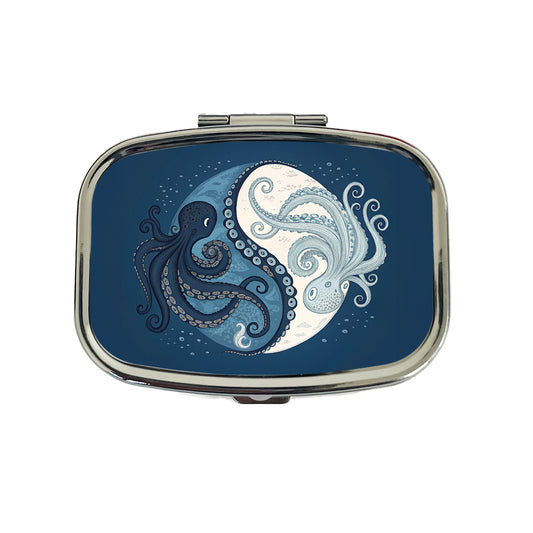 Two Octopus Yin Yang Blues Travel Pill Box Case