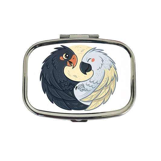 Two Parrots Yin Yang Travel Pill Box Case