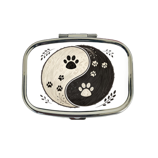 Two Paw Prints Yin Yang Dark Light Travel Pill Box Case