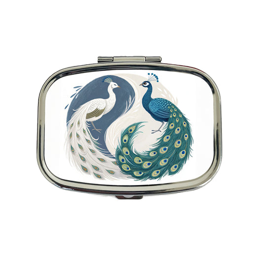 Two Peacocks Yin Yang Travel Pill Box Case