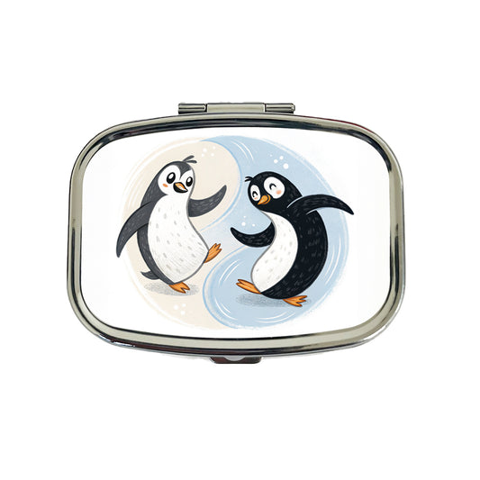 Two Penguins Yin Yang Cute Travel Pill Box Case