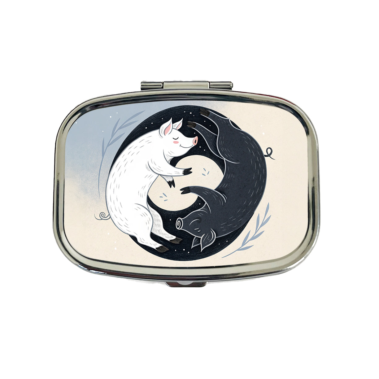 Two Pigs Yin Yang Black White Travel Pill Box Case