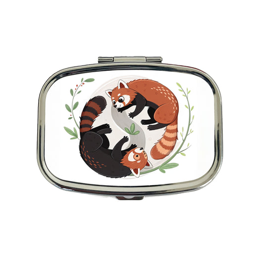 Two Red Pandas Yin Yang Cute Travel Pill Box Case