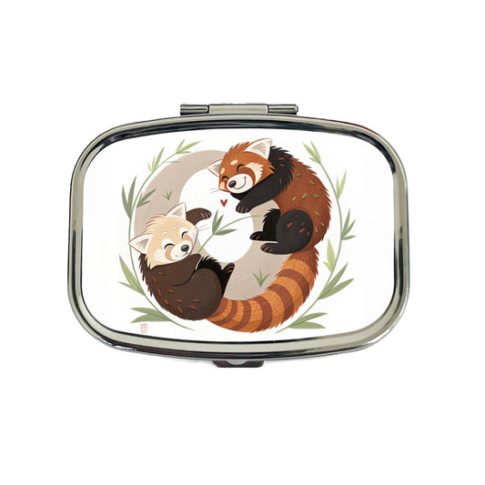 Two Red Pandas Yin Yang Travel Pill Box Case