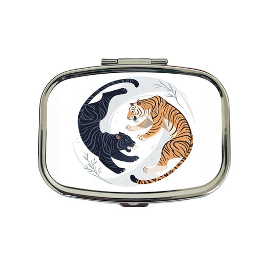 Two Tigers Yin Yang Illustration Travel Pill Box Case