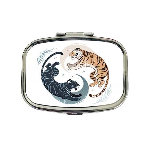 Two Tigers Yin Yang Orange Dark Travel Pill Box Case