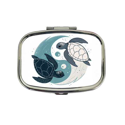 Two Turtles Yin Yang Swimming Travel Pill Box Case