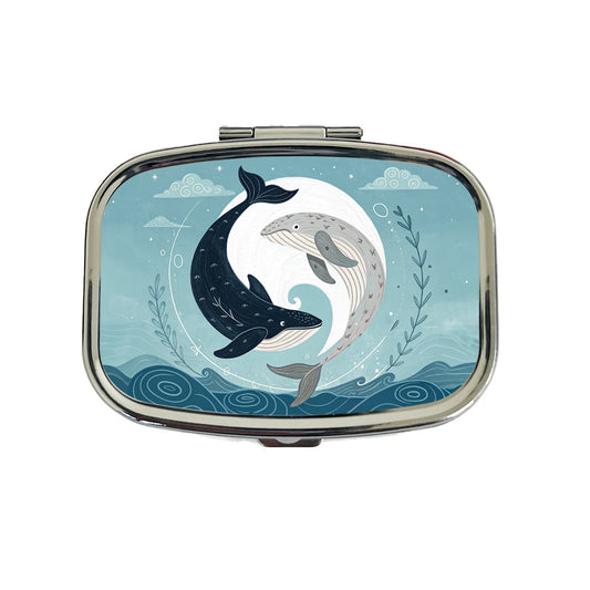 Two Whales Yin Yang Ocean Sky Travel Pill Box Case