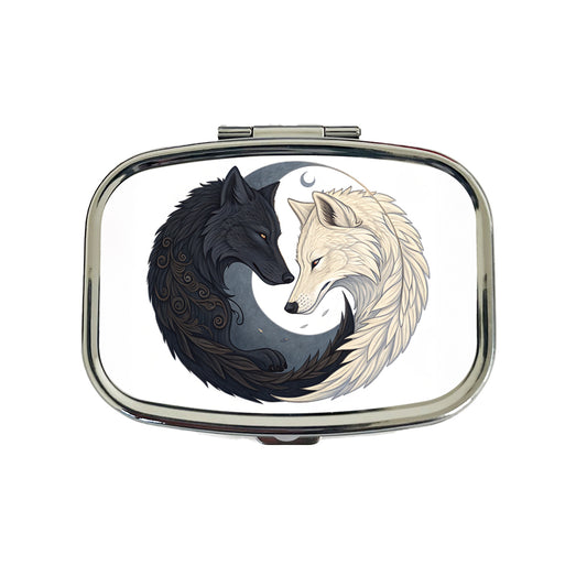 Two Wolves Yin Yang Travel Pill Box Case