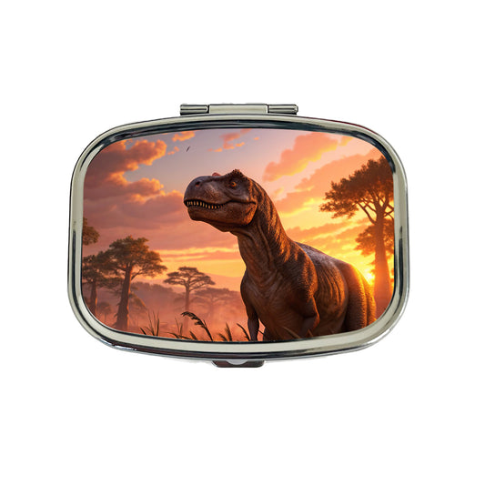 Tyrannosaurus T-Rex Dinosaur Sunset Sky Travel Pill Box Case