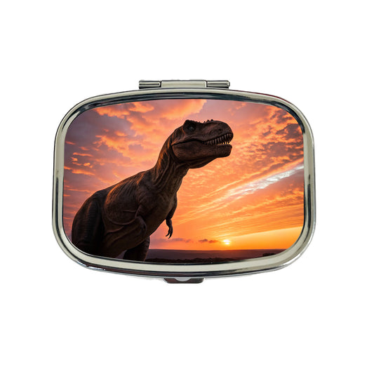 Tyrannosaurus T-Rex Dinosaur Sunset Sunrise Travel Pill Box Case
