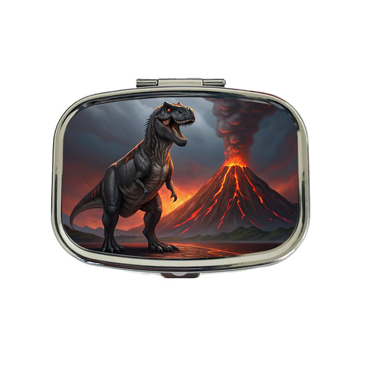 Tyrannosaurus T-Rex Dinosaur Volcano Erupting Travel Pill Box Case