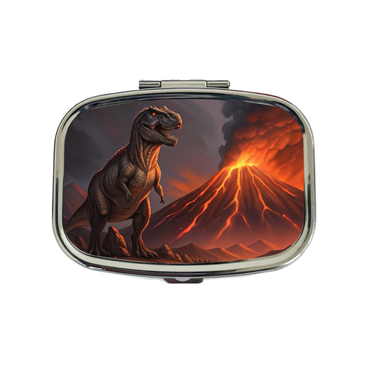 Tyrannosaurus T-Rex Dinosaur Volcano Lava Travel Pill Box Case