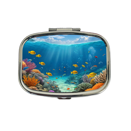 Underwater Reef Scene Tropical Fish Ocean Travel Pill Box Case