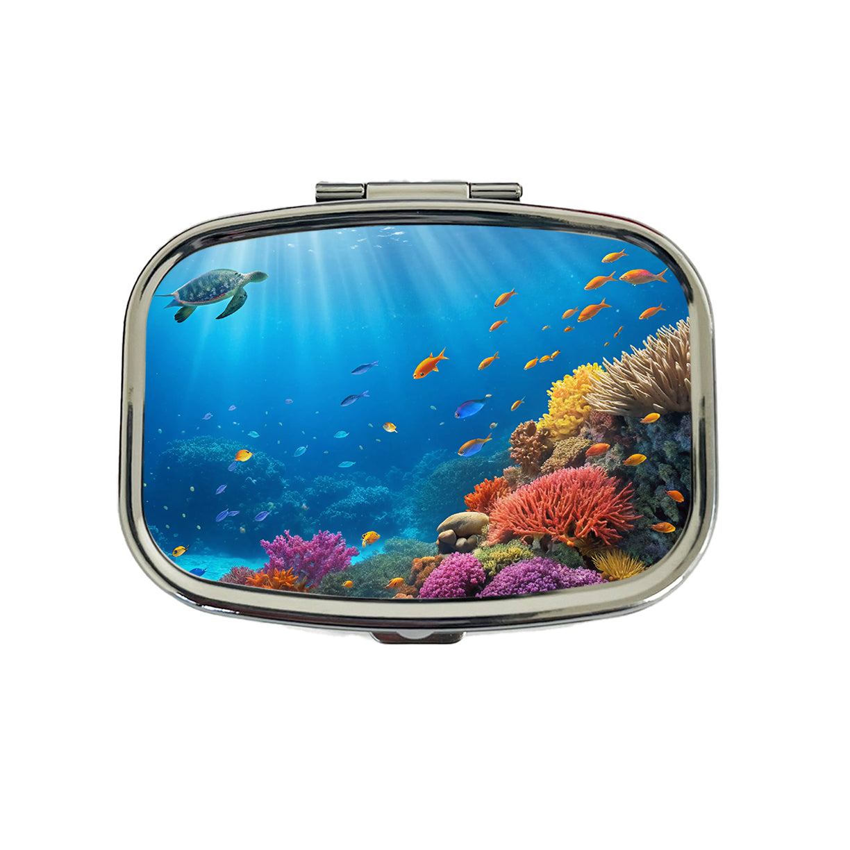 Underwater Scene Tropical Turtle Fish Coral Ocean Travel Pill Box Case