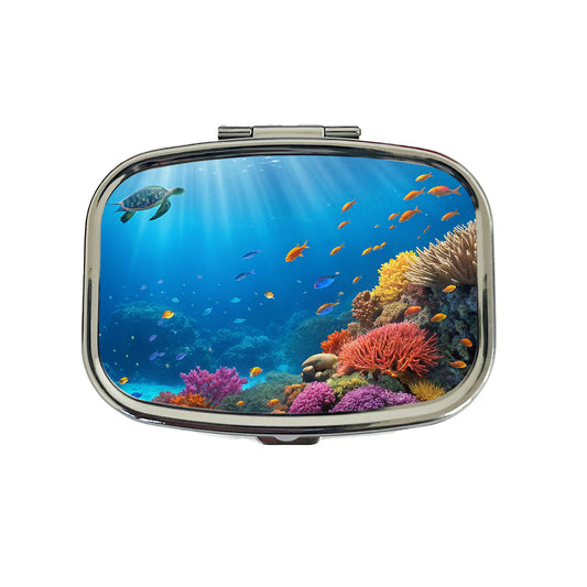 Underwater Scene Tropical Turtle Fish Coral Ocean Travel Pill Box Case