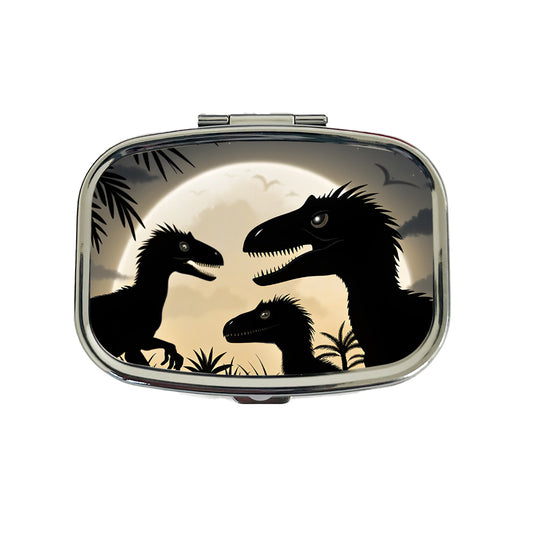 Velociraptor Silhouettes Night Dinosaur Travel Pill Box Case