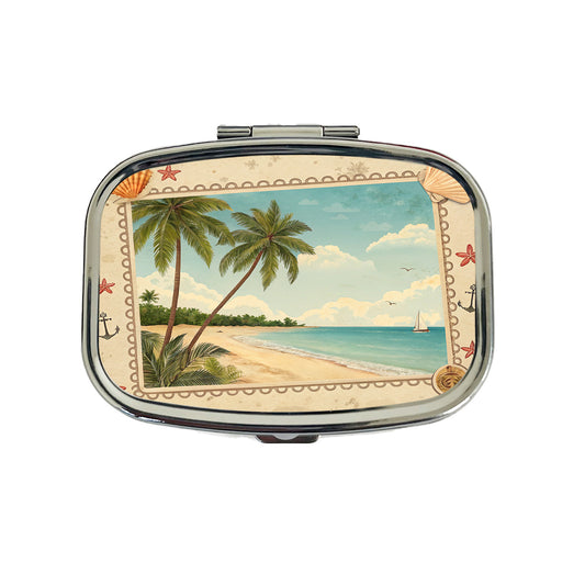 Vintage Beach Postcard Tropical Travel Pill Box Case