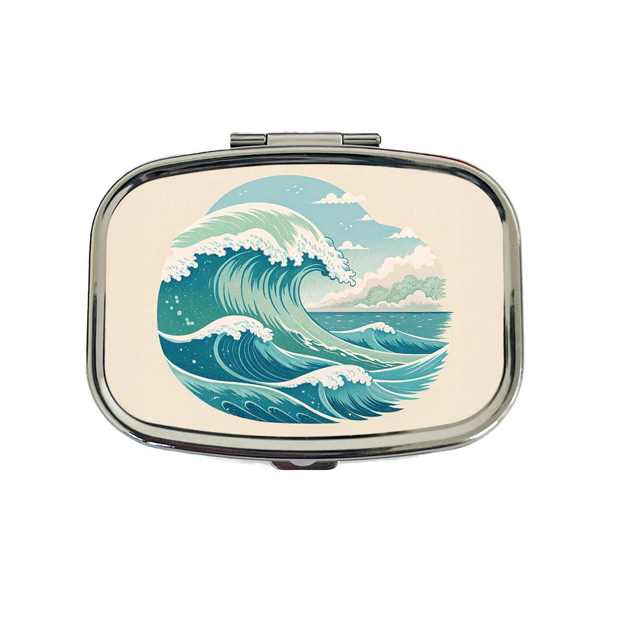 Vintage Ocean Waves Travel Pill Box Case