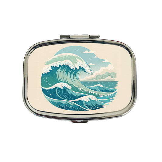 Vintage Ocean Waves Travel Pill Box Case