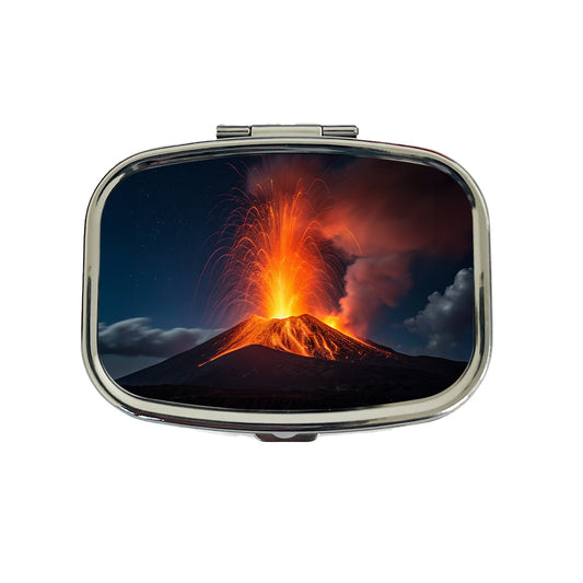 Volcano Erupting At Night Travel Pill Box Case