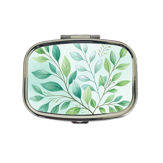 Watercolor Green Leaves And Branches Minimalist Travel Pill Box Case