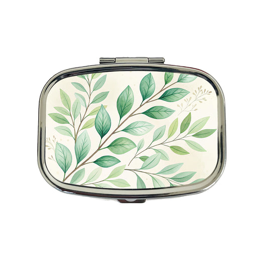 Watercolor Green Leaves And Branches Travel Pill Box Case