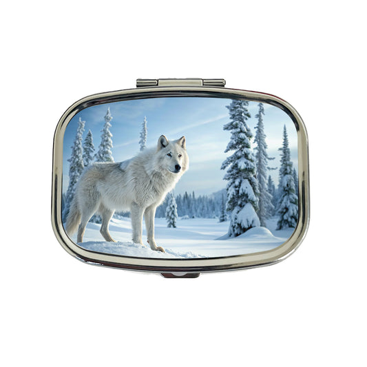 Wolf In Snow Scene Beautiful Travel Pill Box Case