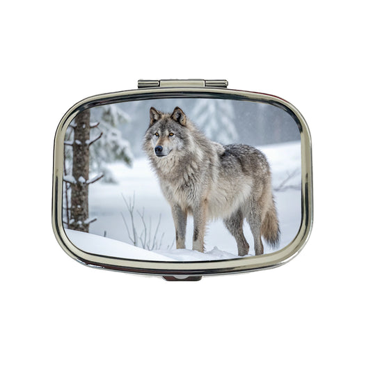 Wolf In Snow Scene Stunning Travel Pill Box Case