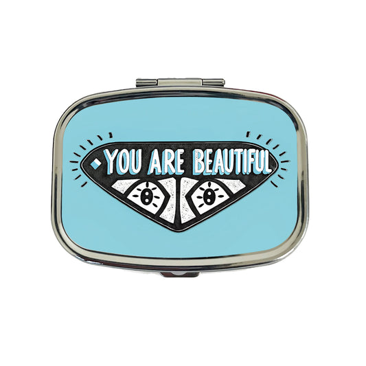 You Are Beautiful Blue Travel Pill Box Case