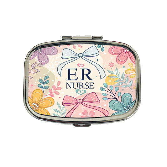 ER Emergency Room Nurse Appreciation Coquette Bows Flowers Travel Pill Box Case