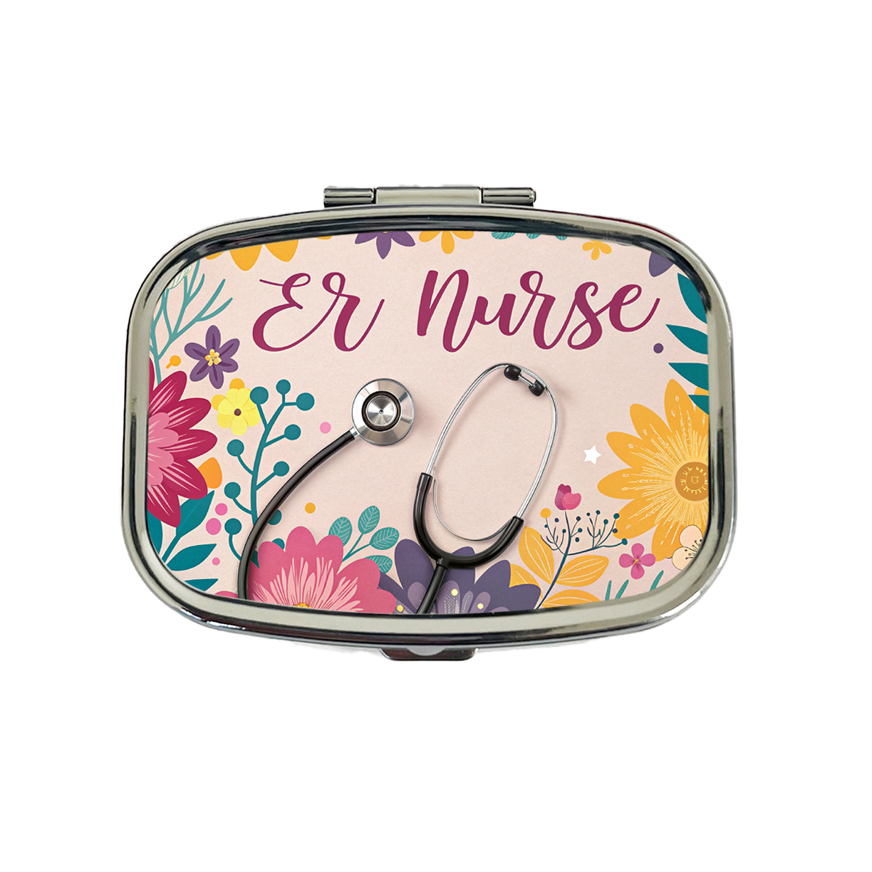 ER Emergency Room Nurse Appreciation Stethoscope Flowers Travel Pill Box Case