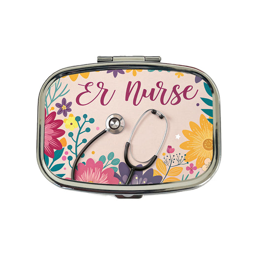 ER Emergency Room Nurse Appreciation Stethoscope Flowers Travel Pill Box Case