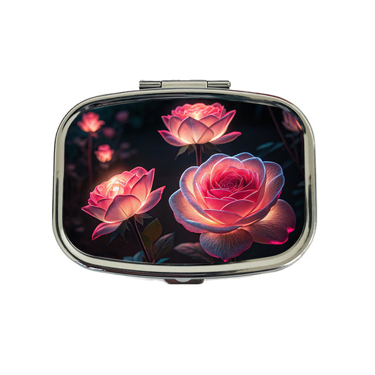 Glowing Pink Roses Beautiful Flowers Travel Pill Box Case