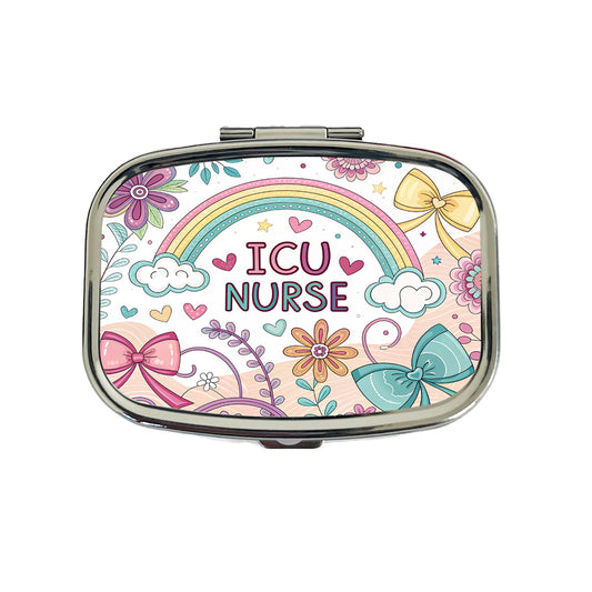 ICU Nurse Appreciation Coquette Bows Flowers Travel Pill Box Case
