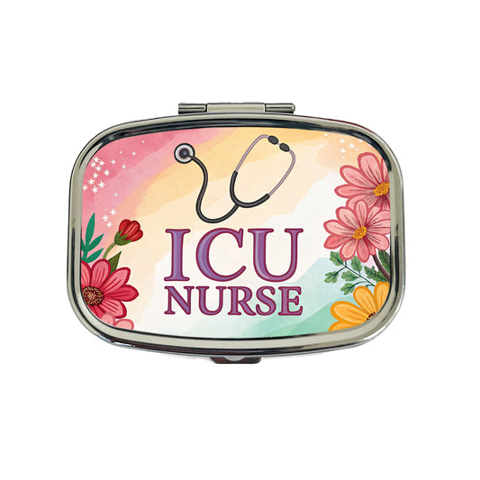 ICU Nurse Appreciation Stethoscope Flowers Floral Travel Pill Box Case